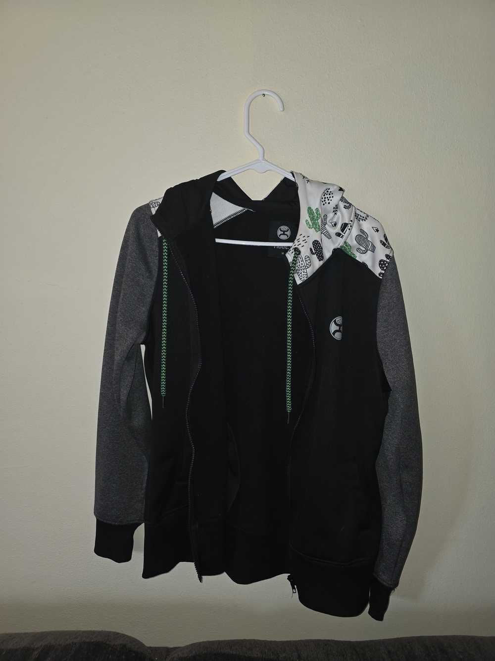 Hooey Black Full-Zip Hoodie with Green Drawcord